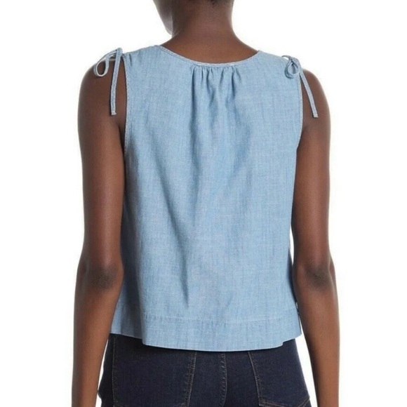 Madewell Crop Swing Chambray Cotton Tank Top - Picture 2 of 7